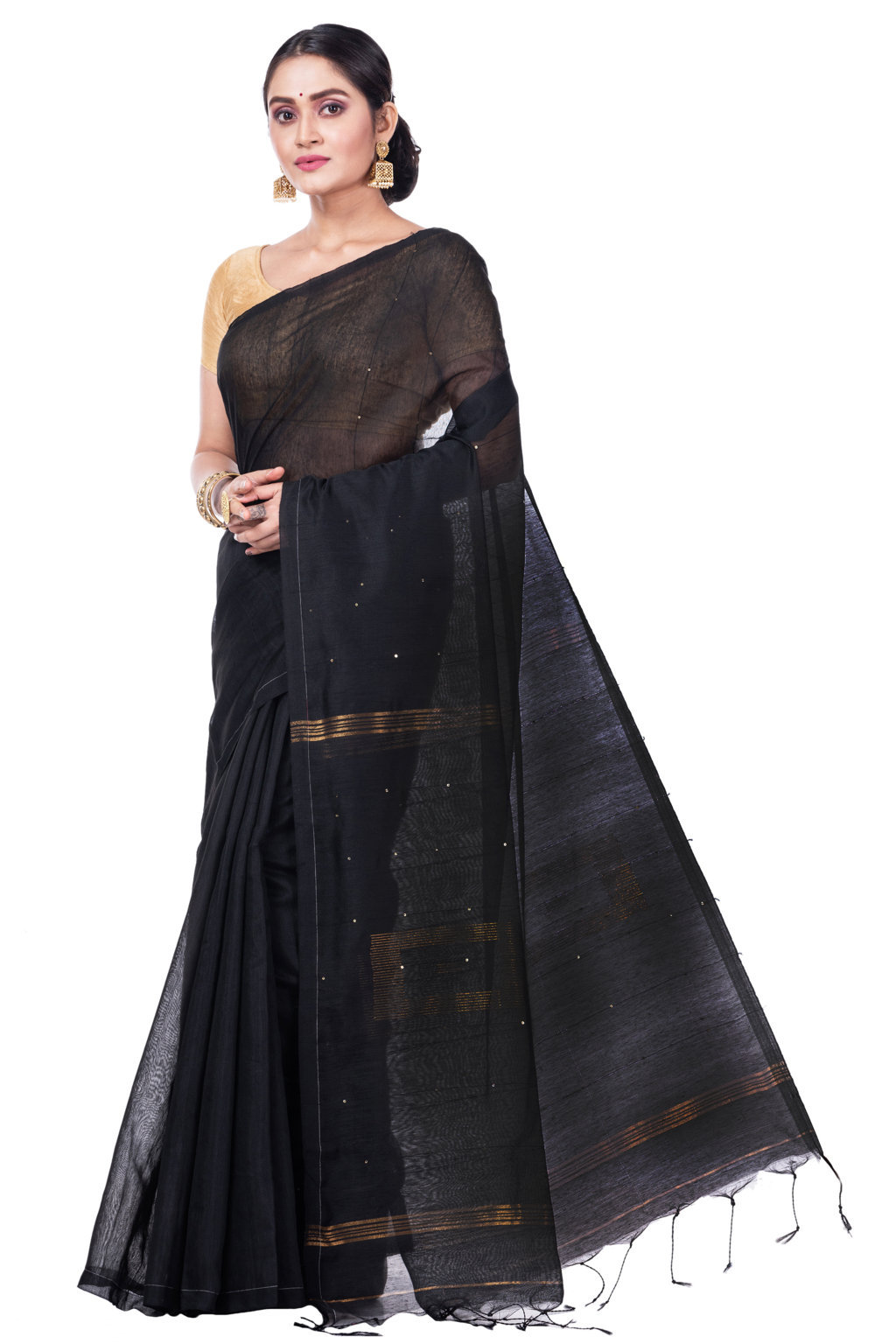 Black Blended Cotton Sequence_Handloom Hand Loom Saree (468)